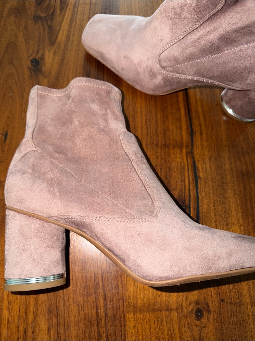 Women's Suede Block Heel Ankle Boots - Blush Size 8